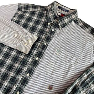 Tommy Hilfiger Men's Patchwork Plaid Stripe Button Down Shirt Size L